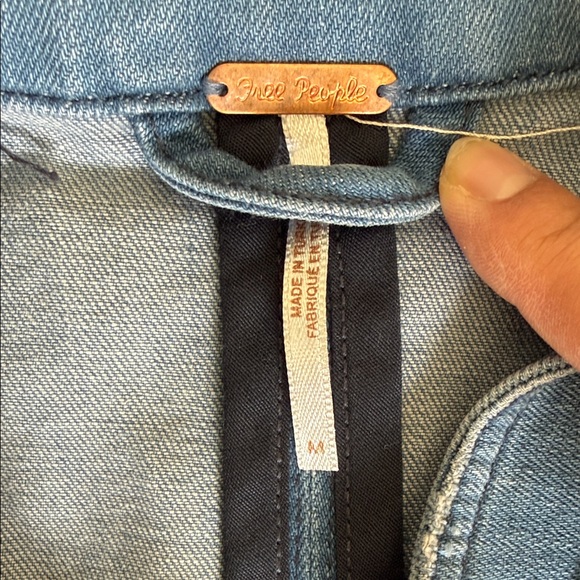 Free People Distressed Denim Military Jacket with Gold Accents - Picture 2 of 6